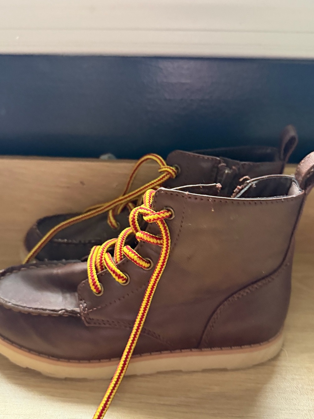 Cat & Jack Boys Boots size 12 brown with yellow laces